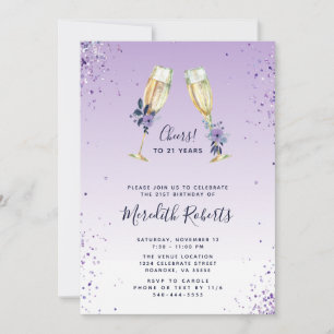 21st Birthday Lavender Ombre Champagne Toast Party Invitation