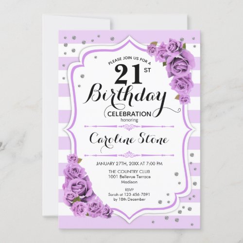21st Birthday _  Lavender White Purple Flowers Invitation