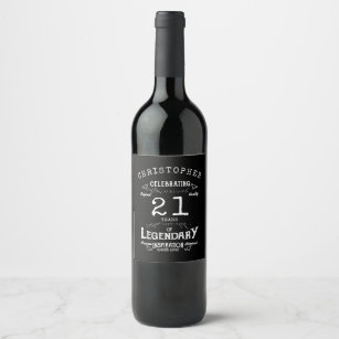 21st Birthday Legendary Black Vintage Name Legend Wine Label