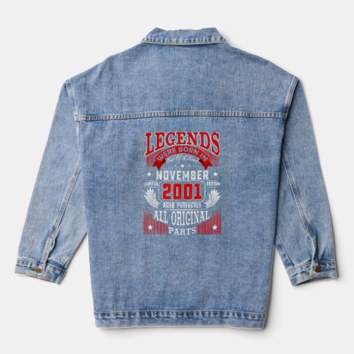 21st Birthday  Legends Born In November 2001 21 Yr Denim Jacket