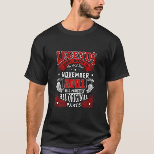 21st Birthday  Legends Born In November 2001 21 Yr T_Shirt