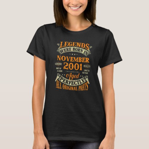 21st Birthday  Legends Born In November 2001 21 Yr T_Shirt