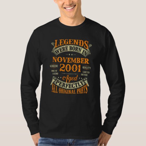 21st Birthday  Legends Born In November 2001 21 Yr T_Shirt