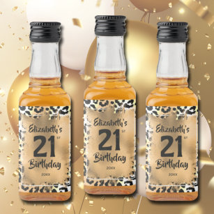 21st Birthday Leopard Mini Gold Custom Liquor Bottle Label
