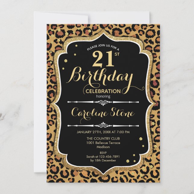 21st Birthday - Leopard Print Invitation (Front)