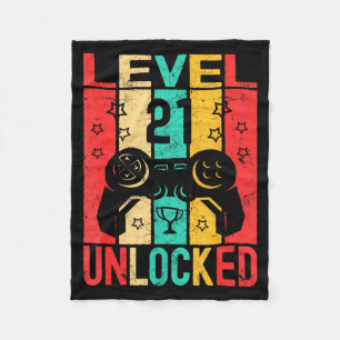 21st Birthday Level 21 Unlocked Gamer Funny Birthd Fleece Blanket