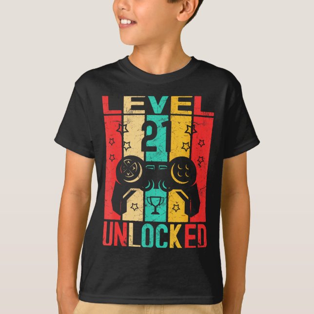 21st Birthday Level 21 Unlocked Gamer Funny Birthd T-Shirt (Front)