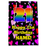 [ Thumbnail: 21st Birthday: Loving Hearts Pattern, Rainbow # 21 Gift Bag ]