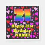 [ Thumbnail: 21st Birthday: Loving Hearts Pattern, Rainbow # 21 Napkins ]
