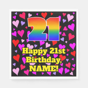 21st Birthday: Loving Hearts Pattern, Rainbow # 21 Napkins