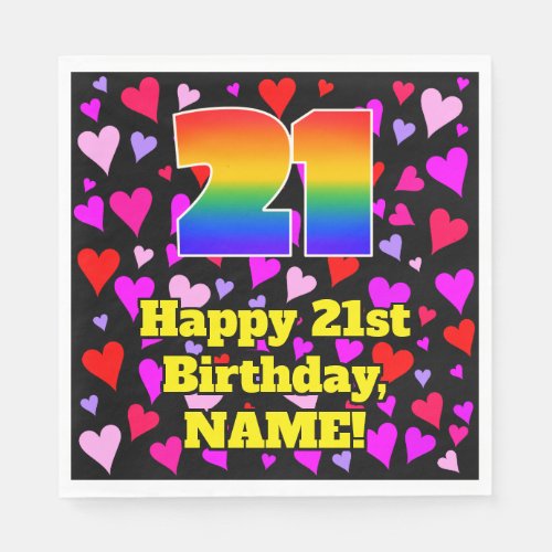 21st Birthday Loving Hearts Pattern Rainbow  21 Napkins