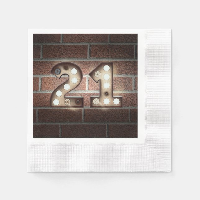 21st birthday marquee sign on brick wall paper napkins (Front)