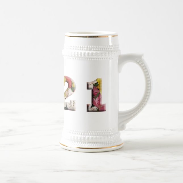 21st Birthday Milestone Floral Customized Beer Stein (Right)