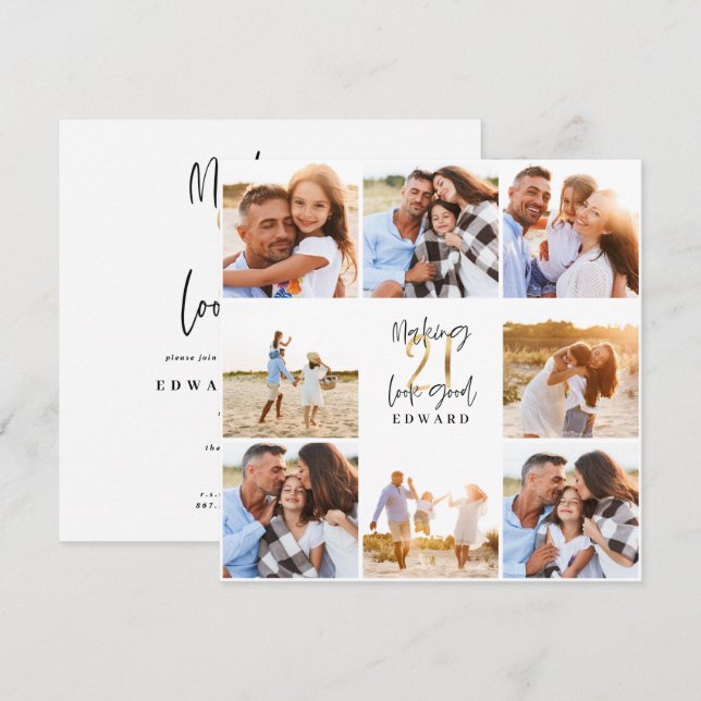 21st birthday modern black and gold photo collage (Front/Back)