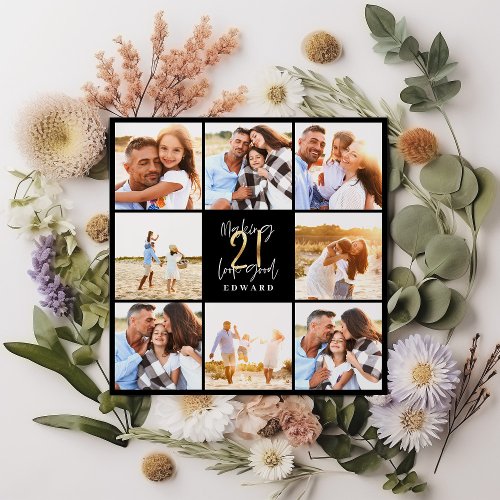 21st birthday modern black and gold photo collage