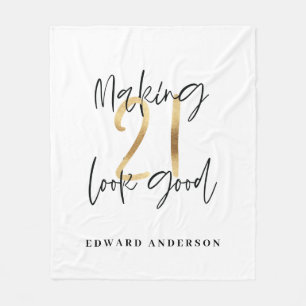 21st birthday modern black and gold stylish fleece blanket