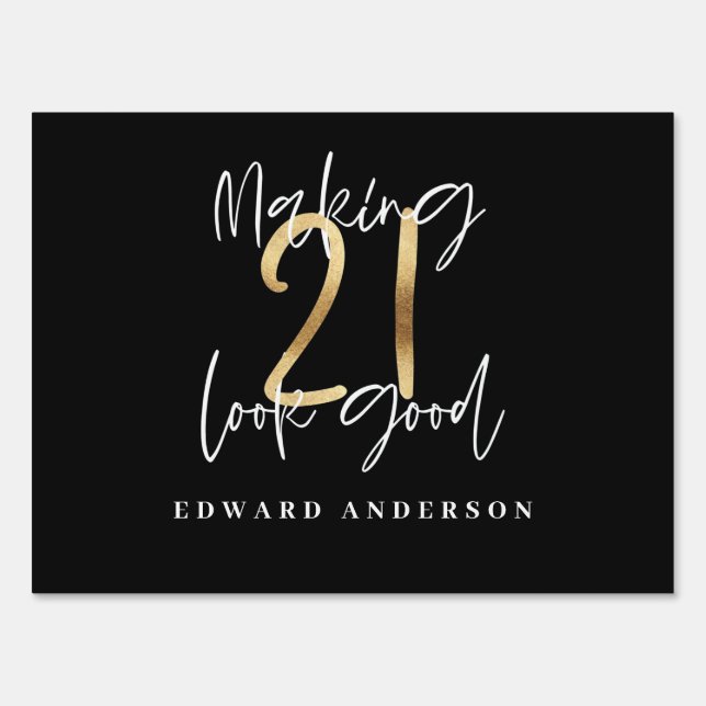 21st birthday modern black and gold stylish sign (Front)