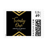21st Birthday Modern Faux Gold Chevron Geometric Postage