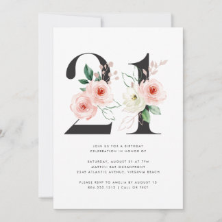 21st Birthday Modern Floral Rose Gold Greenery Invitation