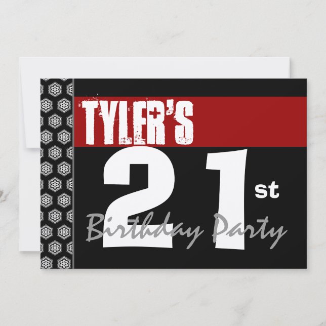 21st Birthday Modern For Him Red White Black W372 Invitation (Front)