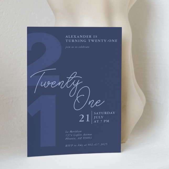 21st Birthday Modern Minimalist Navy Invitation (Creator Uploaded)