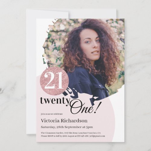21st Birthday Modern Pink Glitter Custom Photo Invitation