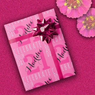 21st Birthday Modern Pink Typography Wrapping Paper