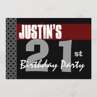 21st Birthday Modern Red Black Silver W1703 Invitation