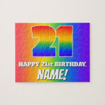 [ Thumbnail: 21st Birthday — Multicolored Rainbow Pattern “21” Jigsaw Puzzle ]