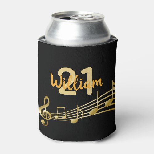 21st birthday music notes black gold name can cooler