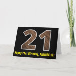 [ Thumbnail: 21st Birthday: Name + Faux Wood Grain Pattern "21" Card ]
