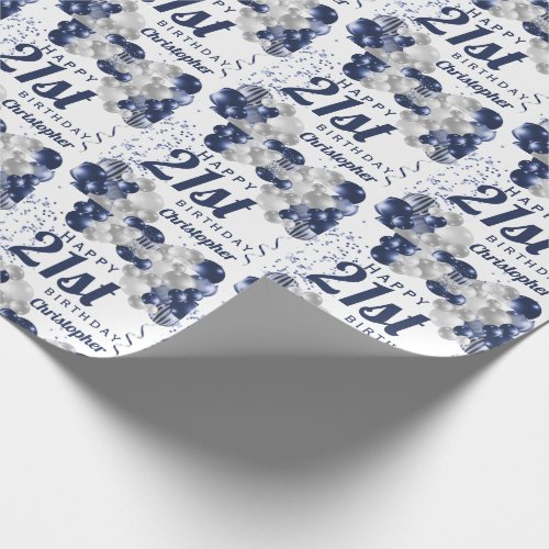 21st Birthday Navy Balloons Wrapping Paper