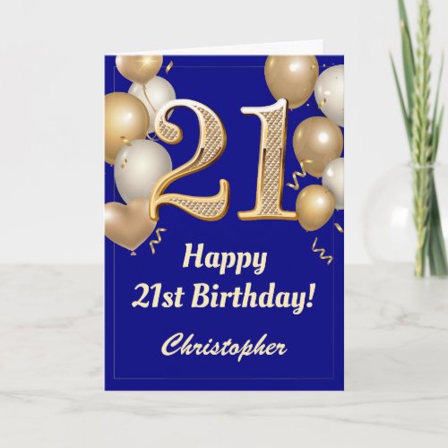 21st Birthday Navy Blue and Gold Balloons Confetti
