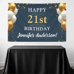 21st Birthday Navy Blue and Gold Celebration Banner<br><div class="desc">Celebrate in style with our 21st Birthday Navy Blue and Gold Celebration Banner! This elegant banner is designed with a striking black background accented by shimmering gold details, creating a luxurious and festive ambiance. Perfect for a milestone celebration, it features customizable text to honor the guest of honor, adding a...</div>