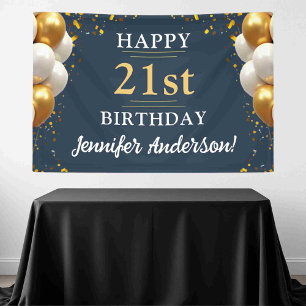 21st Birthday Navy Blue and Gold Celebration Banner