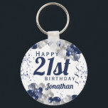 21st Birthday Navy Blue Balloons Keychain<br><div class="desc">A gorgeous navy and silver balloon happy 21st birthday keychain. This fabulous design is the perfect way to wish someone a happy twenty-first birthday (or any age!) Personalize with our own custom name and message. Blue colored typography and gorgeous navy blue and silver balloons.</div>