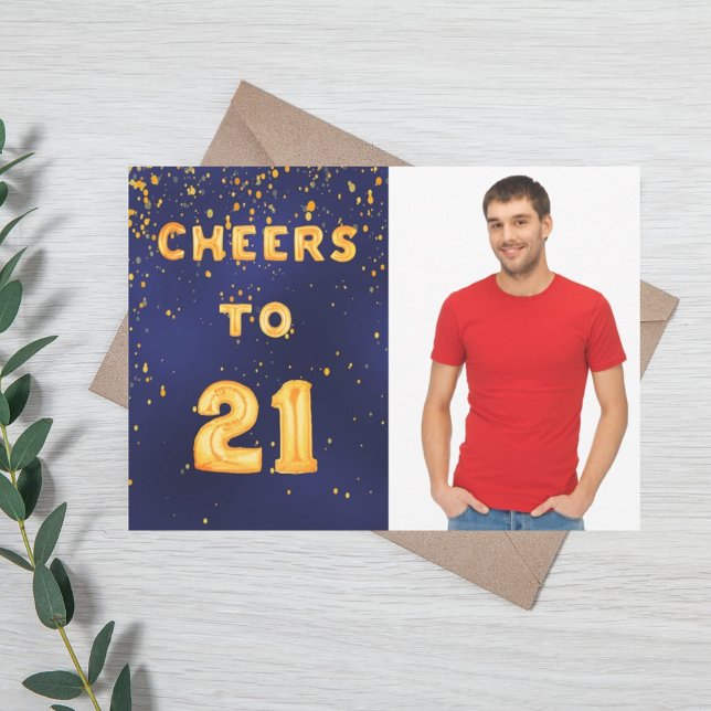 21st birthday Navy Blue gold cheers photo Invitation (Creator Uploaded)