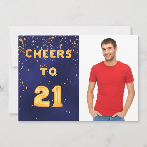 21st birthday Navy Blue gold cheers photo Invitation