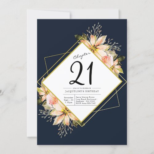 21st Birthday Navy Blue Invitation