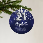 21st birthday navy blue silver stars metal ornament<br><div class="desc">A navy blue background color with faux silver stars. The blue color is uneven.  Add your name,  text/date</div>