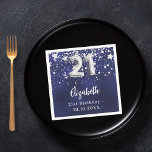 21st birthday navy blue silver stars napkins<br><div class="desc">For a 21st birthday celebration. A navy blue background color with faux silver stars. The blue color is uneven.  Add your name,  text.</div>