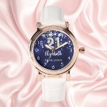 21st birthday navy blue silver stars watch<br><div class="desc">A gift for a 21st birthday. A navy blue background color with faux silver stars. The blue color is uneven.  Add a name,  date.</div>