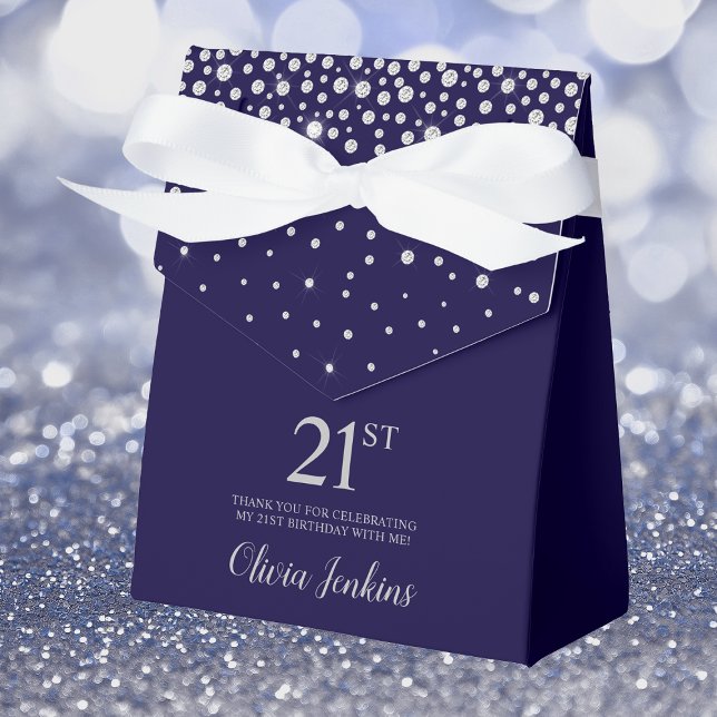 21st Birthday Navy Blue Sparkly Thank You Favor Boxes (Creator Uploaded)