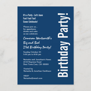 21st Birthday Navy Blue White Budget V101C Invitation