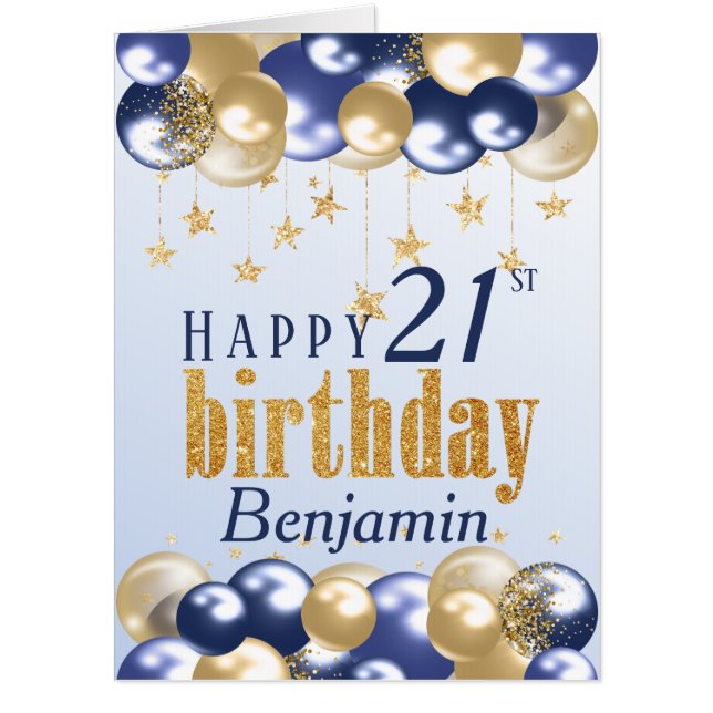 21st Birthday Navy Gold Glitter Jumbo Card (Front)