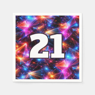 21st Birthday Neon Polygon Abstract  Napkins