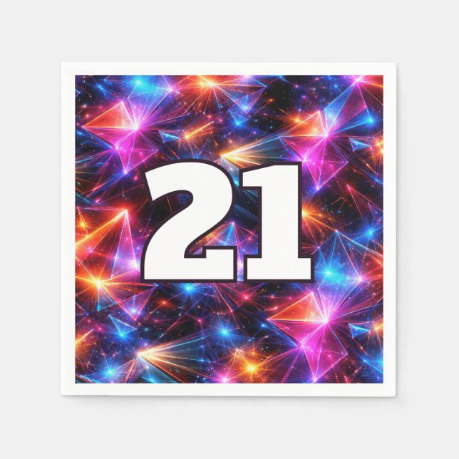 21st Birthday Neon Polygon Abstract  Napkins (Front)