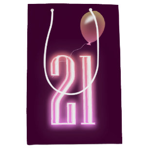 21st Birthday Neon Sign and Balloon Medium Gift Bag