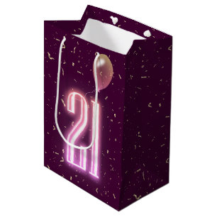 21st Birthday Neon Sign and Confetti Medium Gift Bag