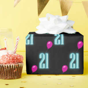 21st Birthday Neon Sign with Balloon Wrapping Paper